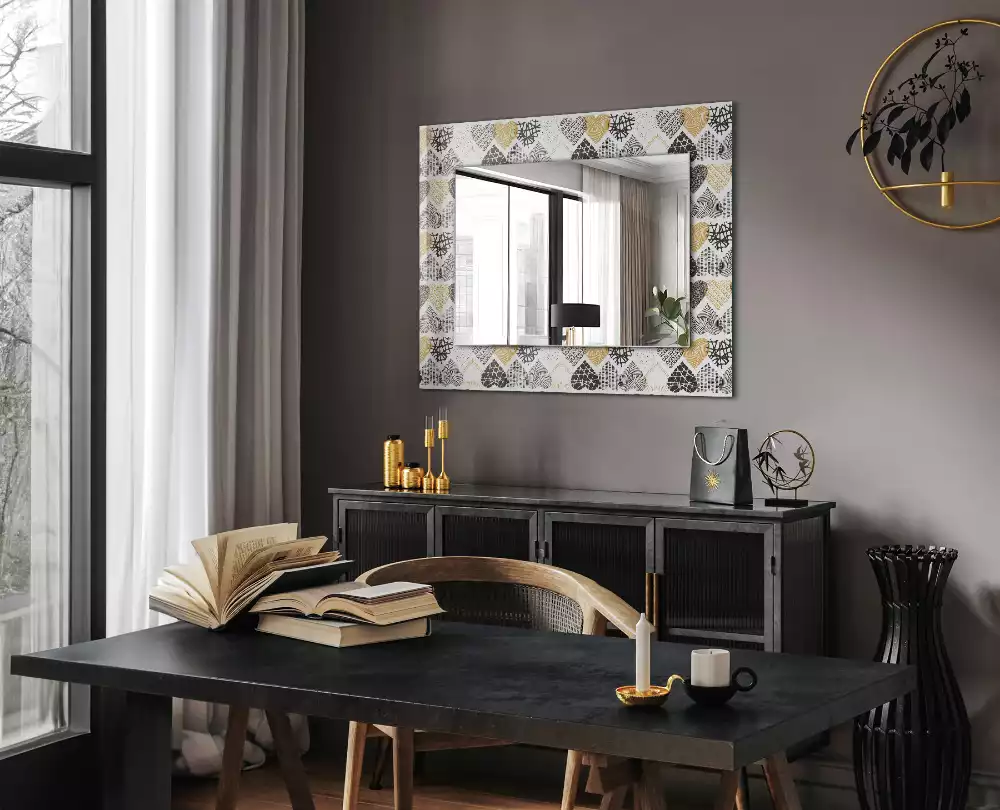 Miroir rectangulaire avec cadre imprimé petits cœurs colorés