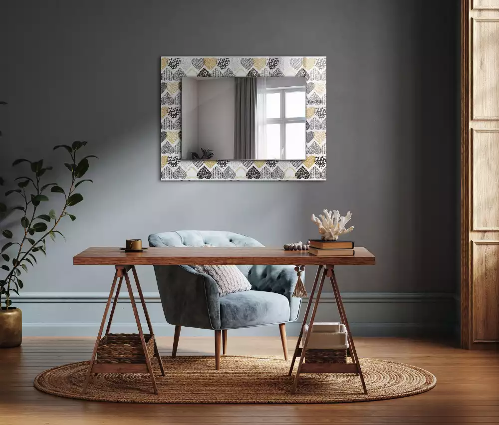 Miroir rectangulaire avec cadre imprimé petits cœurs colorés