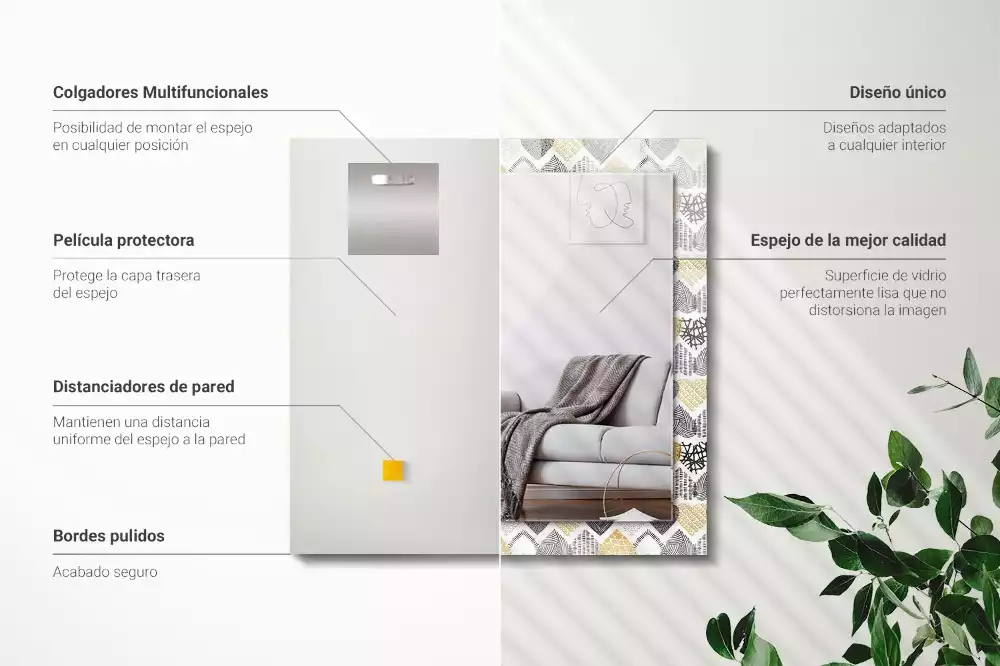 Miroir rectangulaire avec cadre imprimé petits cœurs colorés