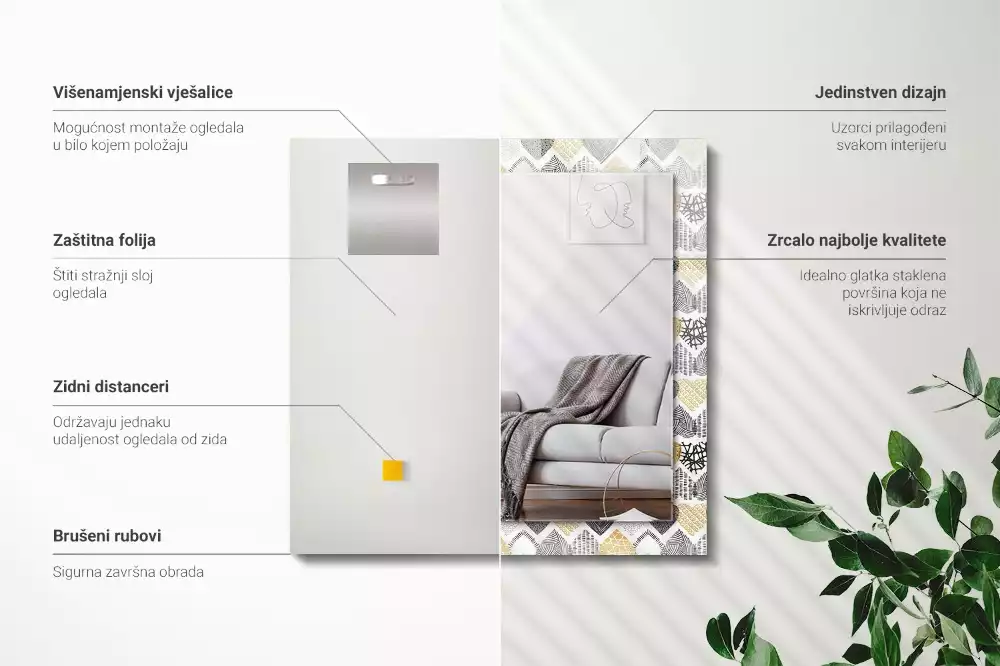 Miroir rectangulaire avec cadre imprimé petits cœurs colorés