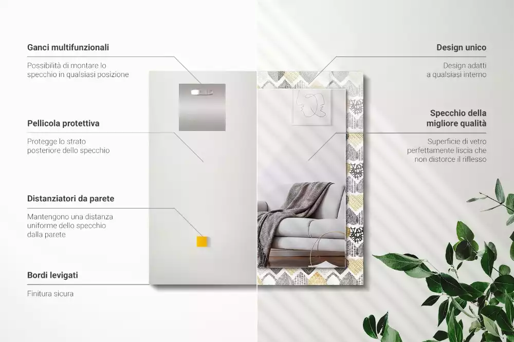 Miroir rectangulaire avec cadre imprimé petits cœurs colorés