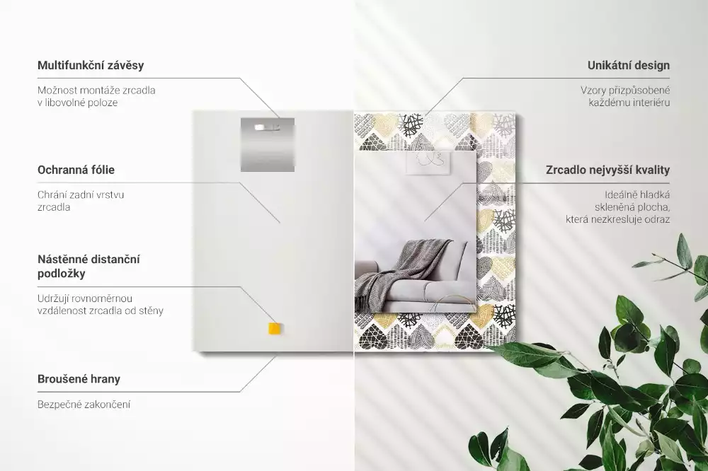 Miroir rectangulaire avec cadre imprimé petits cœurs colorés