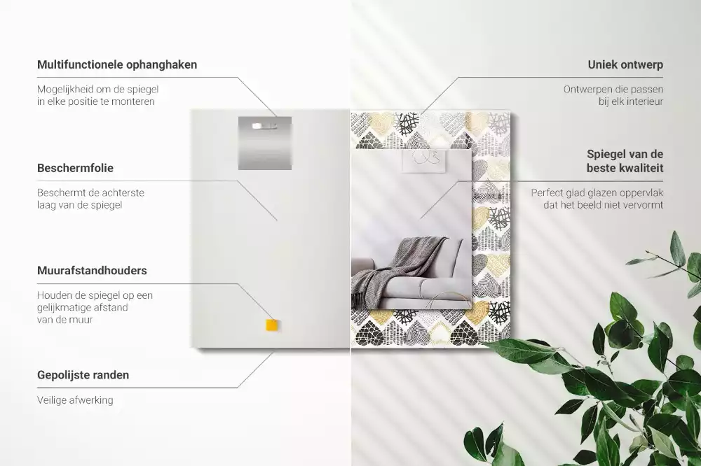 Miroir rectangulaire avec cadre imprimé petits cœurs colorés
