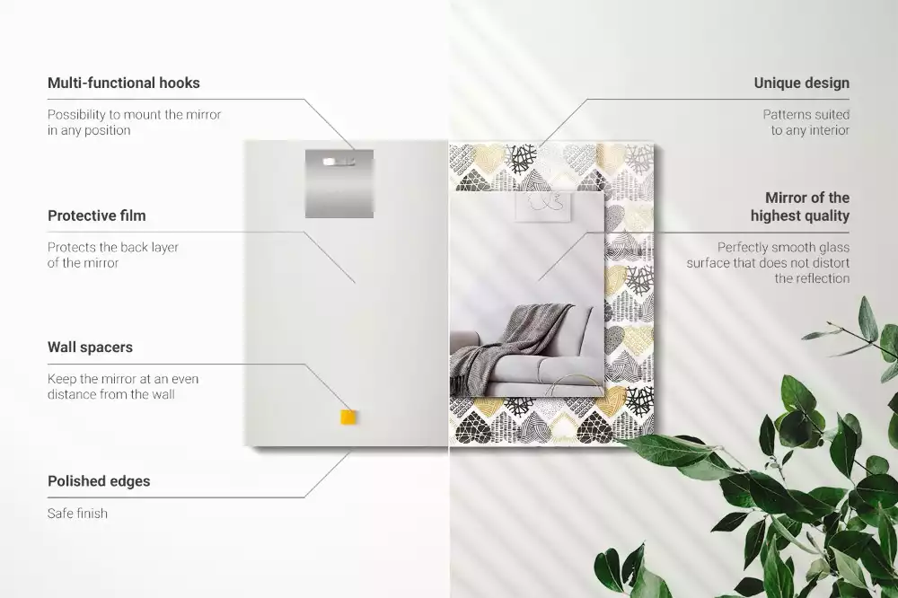 Miroir rectangulaire avec cadre imprimé petits cœurs colorés