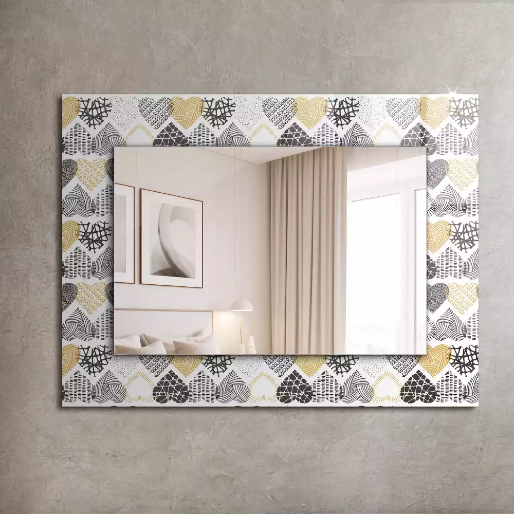 Miroir rectangulaire avec cadre imprimé petits cœurs colorés