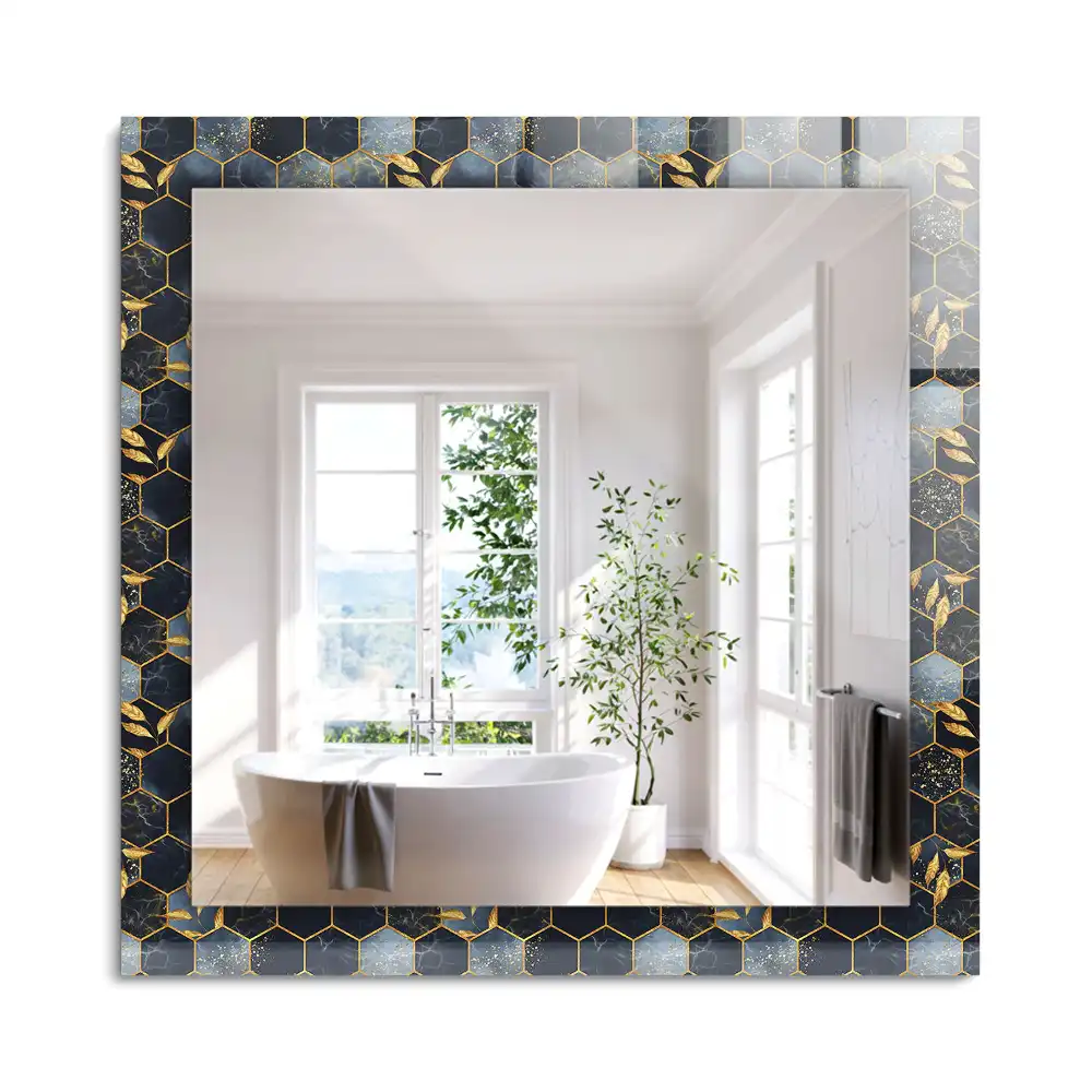 Miroir rectangulaire à cadre imprimé hexagones et feuilles