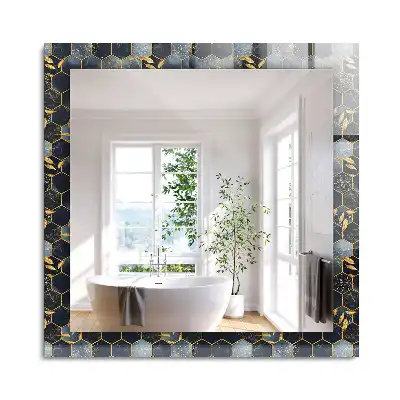 Miroir rectangulaire à cadre imprimé hexagones et feuilles