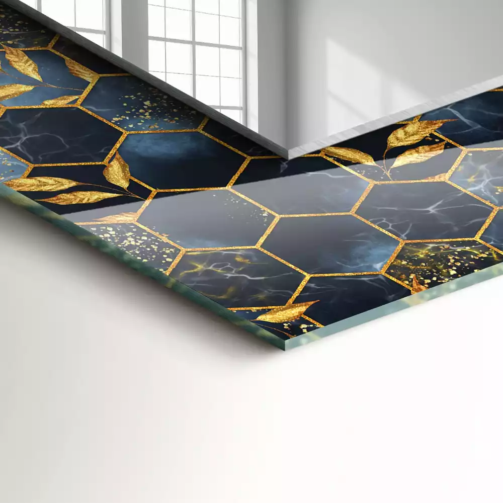 Miroir rectangulaire à cadre imprimé hexagones et feuilles