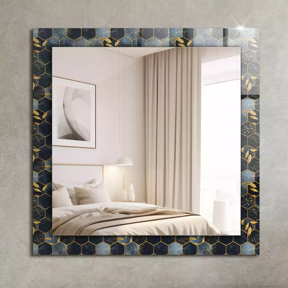 Miroir rectangulaire à cadre imprimé hexagones et feuilles