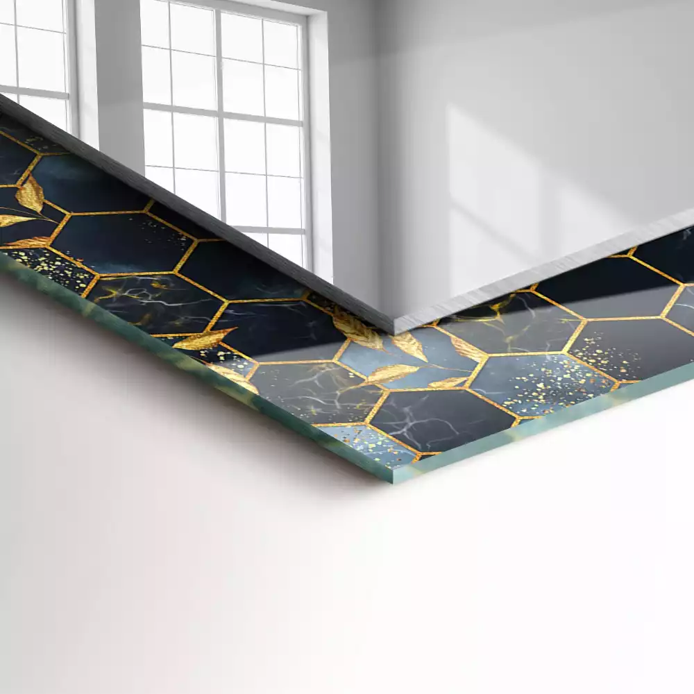 Miroir rectangulaire à cadre imprimé hexagones et feuilles