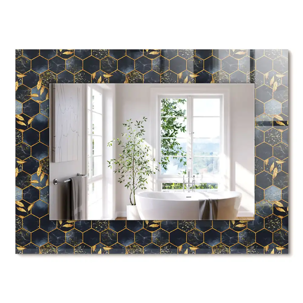 Miroir rectangulaire à cadre imprimé hexagones et feuilles