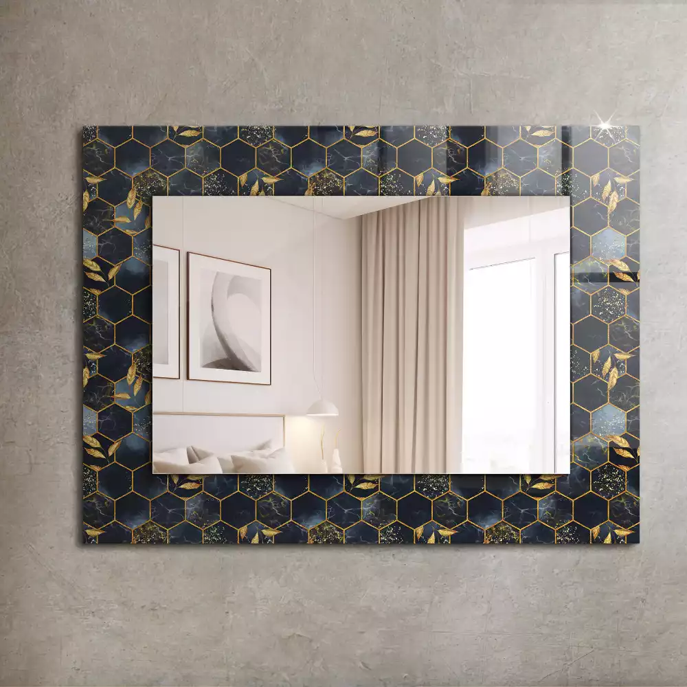 Miroir rectangulaire à cadre imprimé hexagones et feuilles