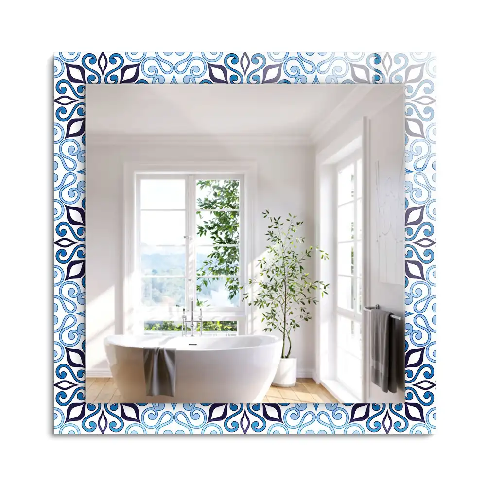 Miroir rectangulaire imprimé motif ornemental bleu clair