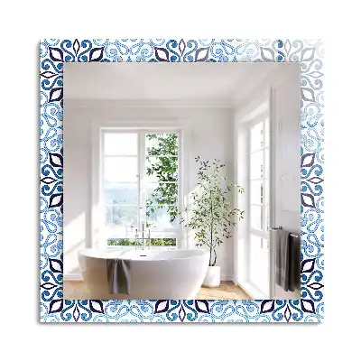 Miroir rectangulaire imprimé motif ornemental bleu clair