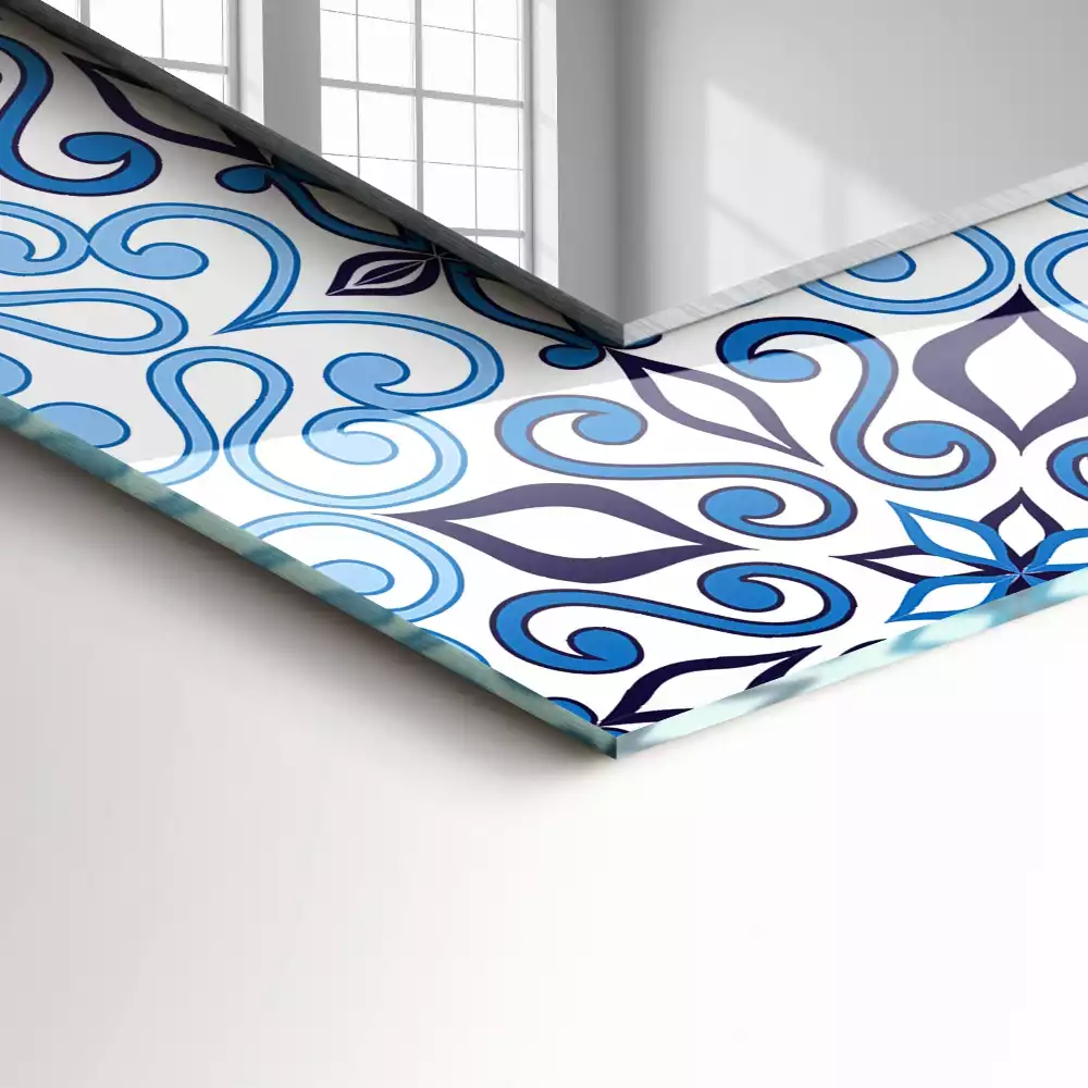 Miroir rectangulaire imprimé motif ornemental bleu clair