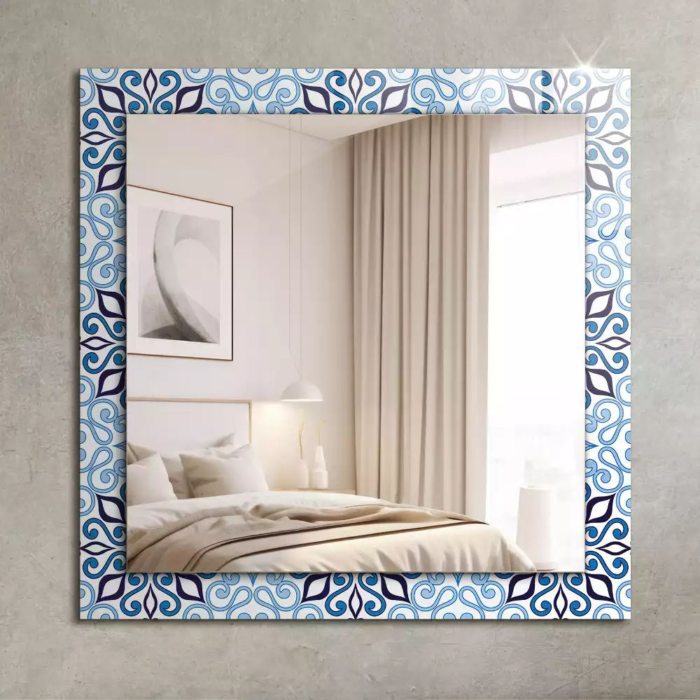 Miroir rectangulaire imprimé motif ornemental bleu clair