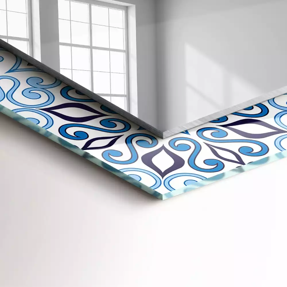 Miroir rectangulaire imprimé motif ornemental bleu clair