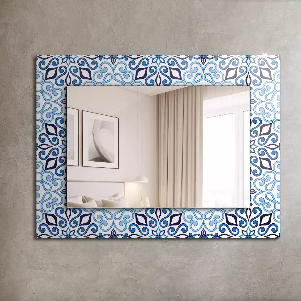 Miroir rectangulaire imprimé motif ornemental bleu clair