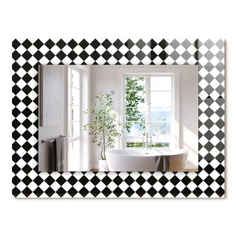 Miroir rectangulaire décoratif imprimé damier noir et blanc