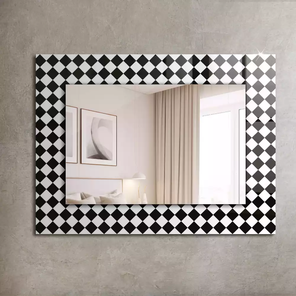 Miroir rectangulaire décoratif imprimé damier noir et blanc