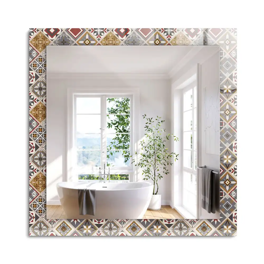 Miroir rectangulaire avec cadre imprimé motifs de carreaux colorés