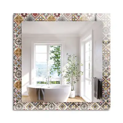 Miroir rectangulaire avec cadre imprimé motifs de carreaux colorés
