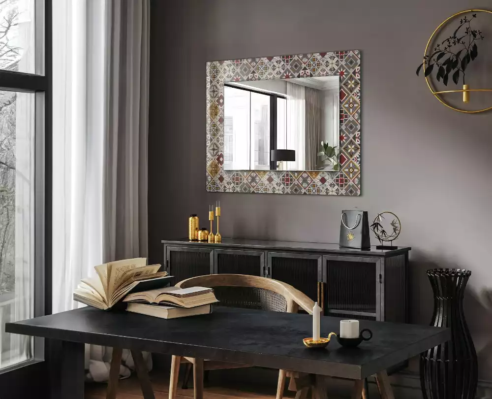 Miroir rectangulaire avec cadre imprimé motifs de carreaux colorés