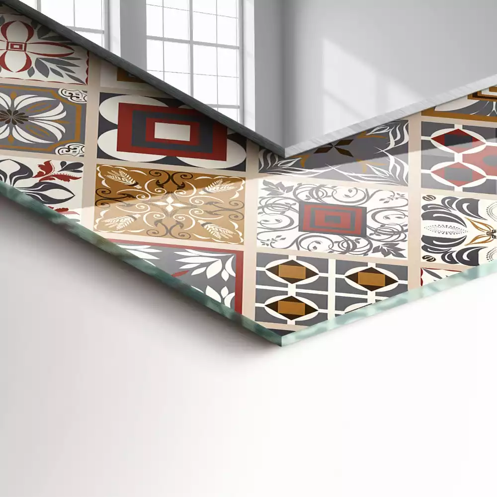 Miroir rectangulaire avec cadre imprimé motifs de carreaux colorés