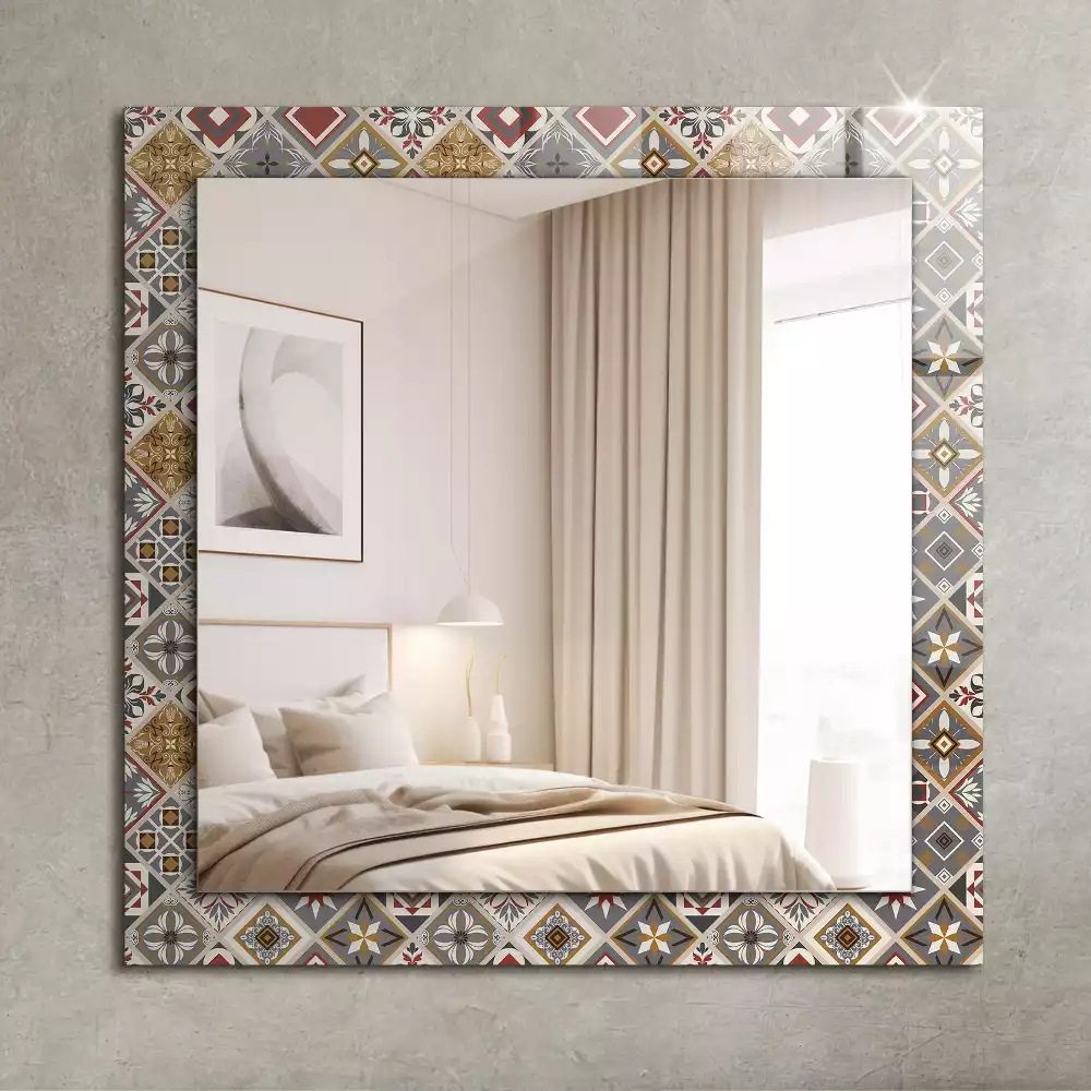 Miroir rectangulaire avec cadre imprimé motifs de carreaux colorés