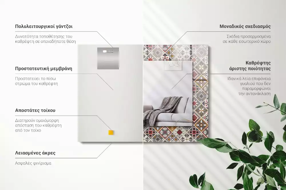 Miroir rectangulaire avec cadre imprimé motifs de carreaux colorés