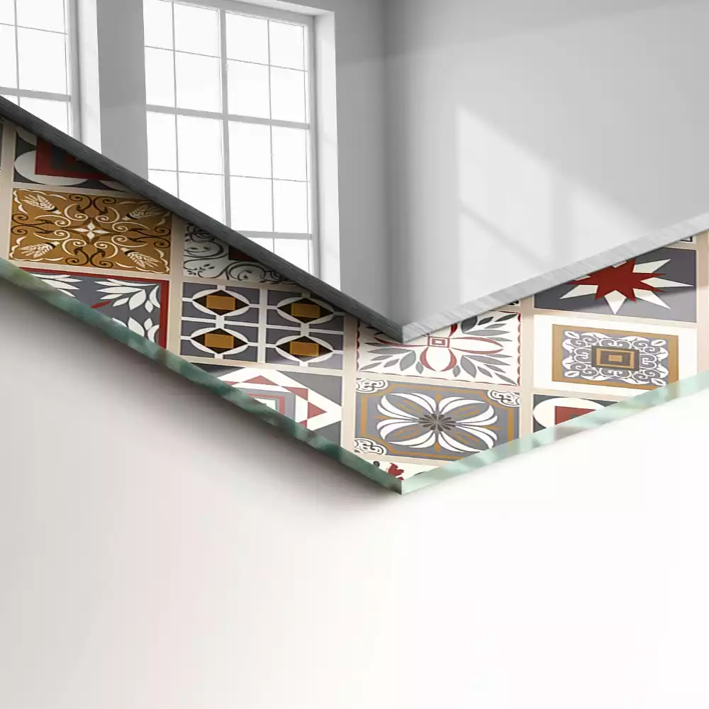 Miroir rectangulaire avec cadre imprimé motifs de carreaux colorés