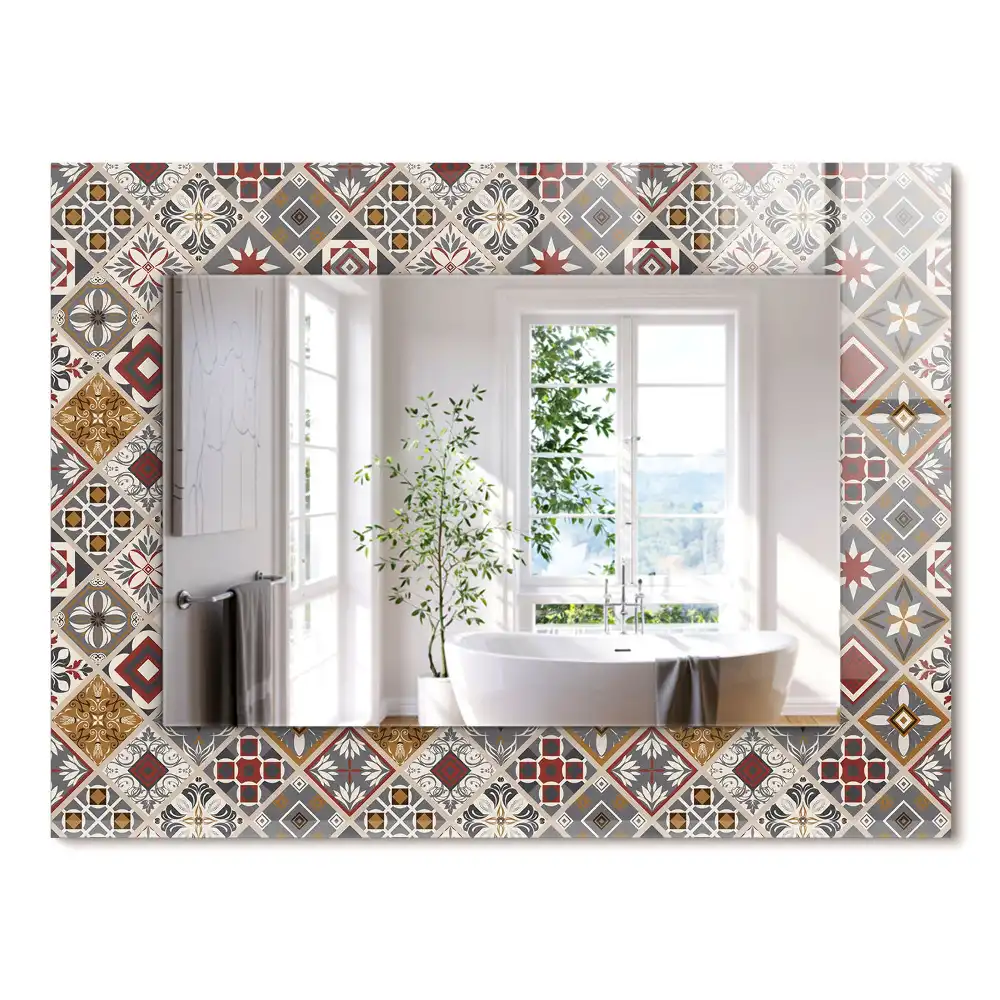 Miroir rectangulaire avec cadre imprimé motifs de carreaux colorés