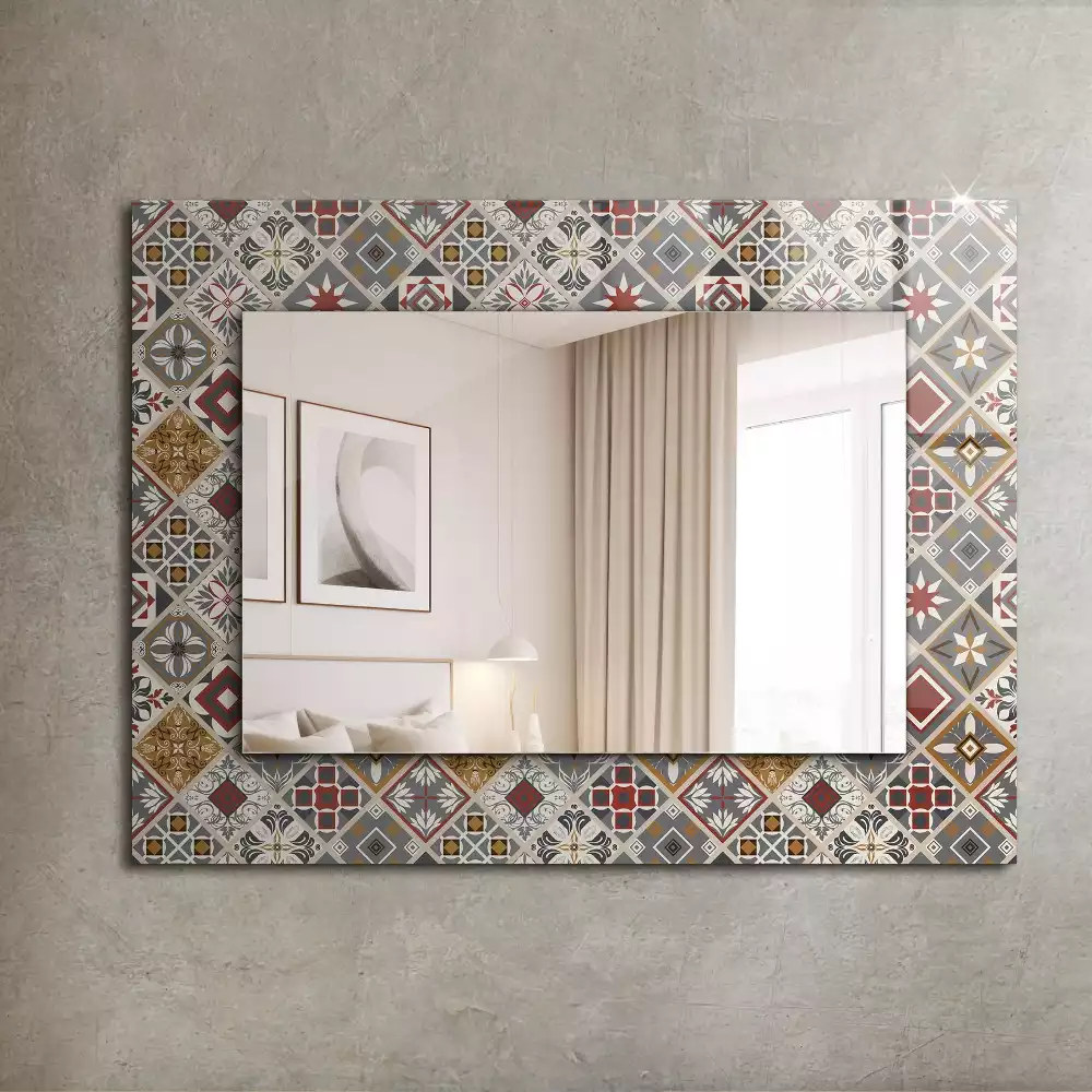 Miroir rectangulaire avec cadre imprimé motifs de carreaux colorés