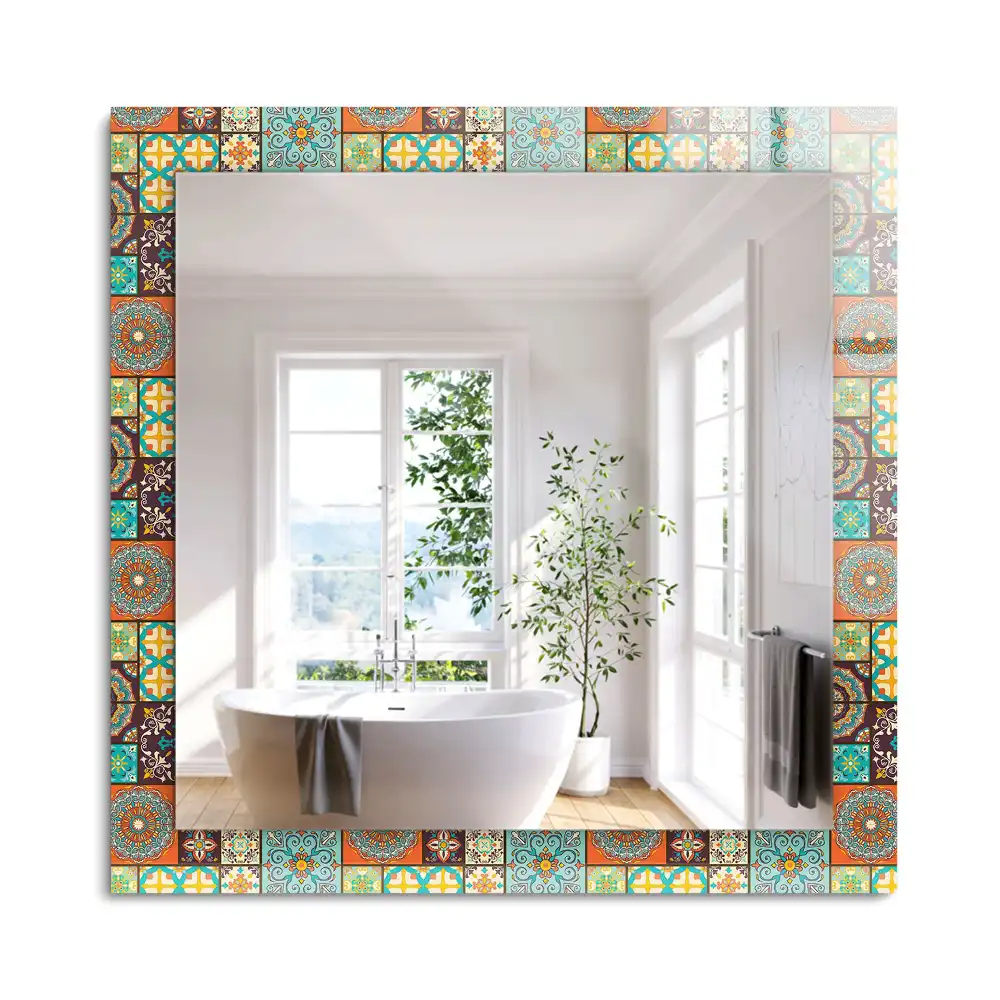 Miroir rectangulaire à cadre imprimé mosaïque de carreaux colorés