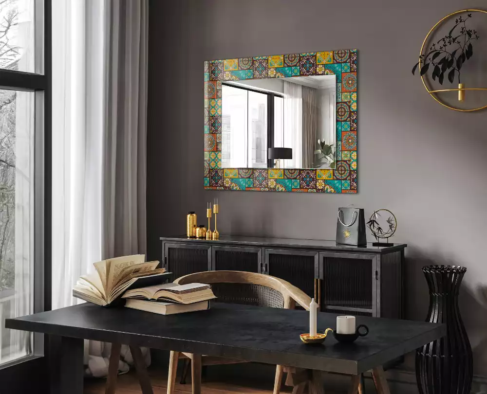 Miroir rectangulaire à cadre imprimé mosaïque de carreaux colorés