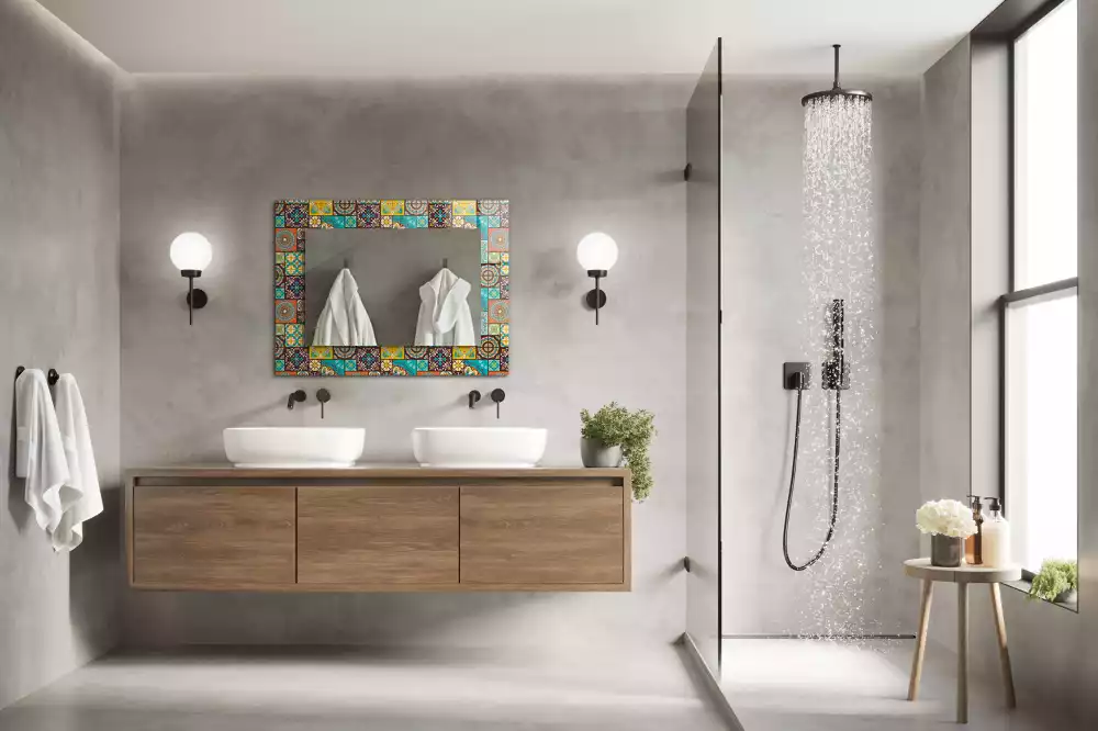 Miroir rectangulaire à cadre imprimé mosaïque de carreaux colorés