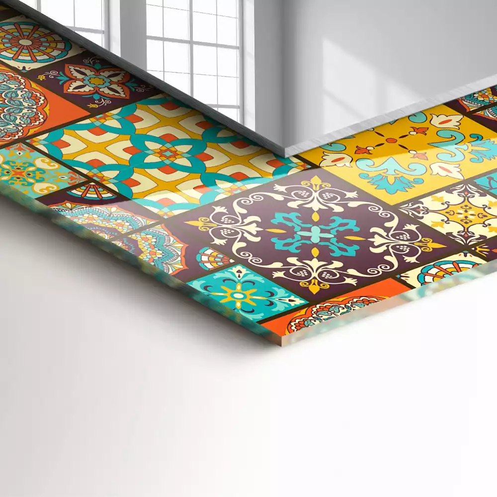 Miroir rectangulaire à cadre imprimé mosaïque de carreaux colorés
