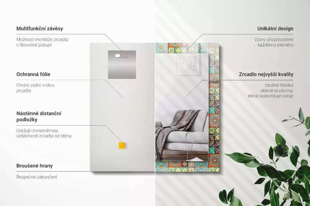 Miroir rectangulaire à cadre imprimé mosaïque de carreaux colorés