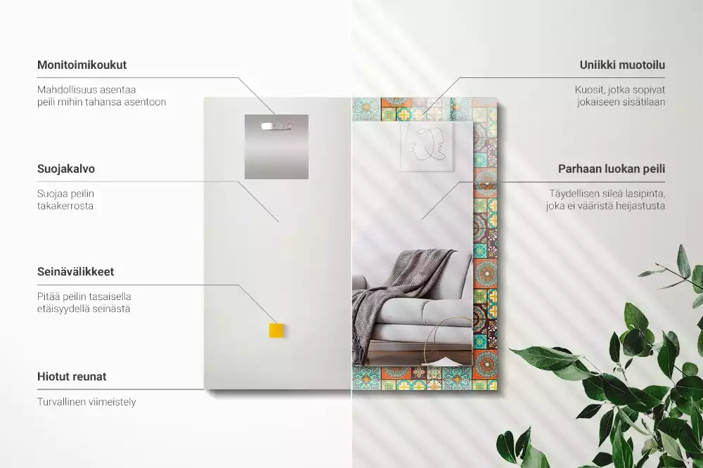 Miroir rectangulaire à cadre imprimé mosaïque de carreaux colorés