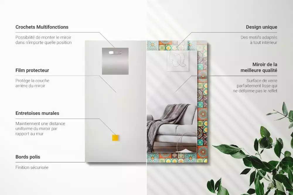 Miroir rectangulaire à cadre imprimé mosaïque de carreaux colorés