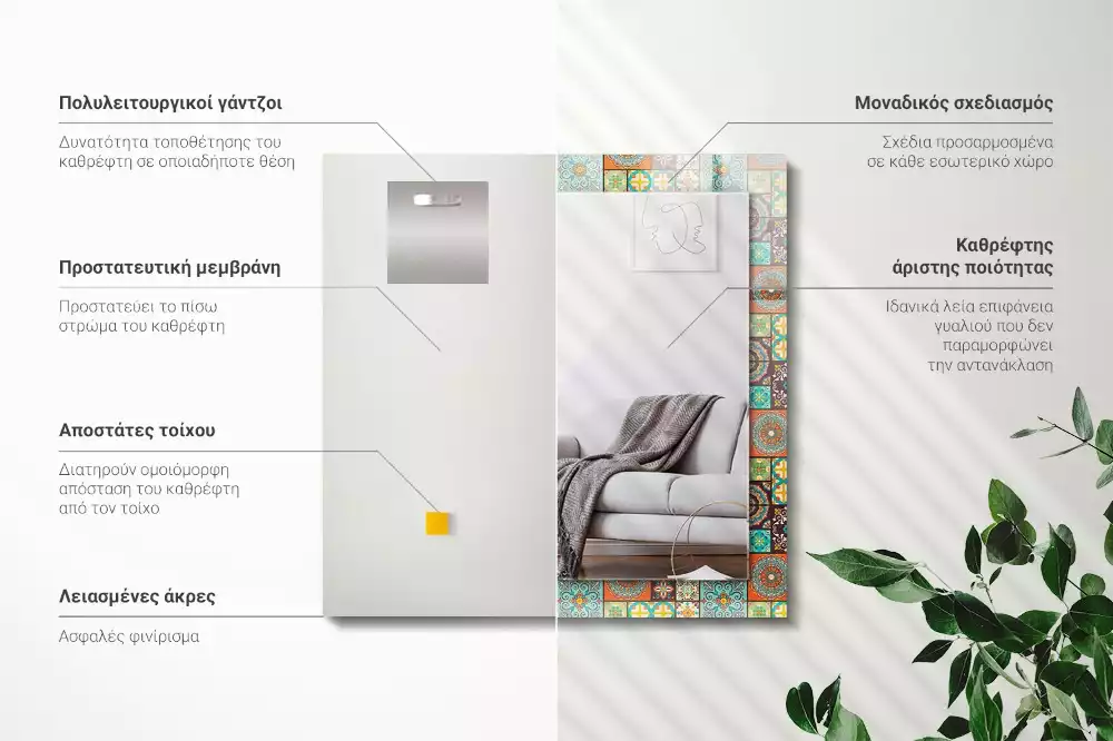 Miroir rectangulaire à cadre imprimé mosaïque de carreaux colorés