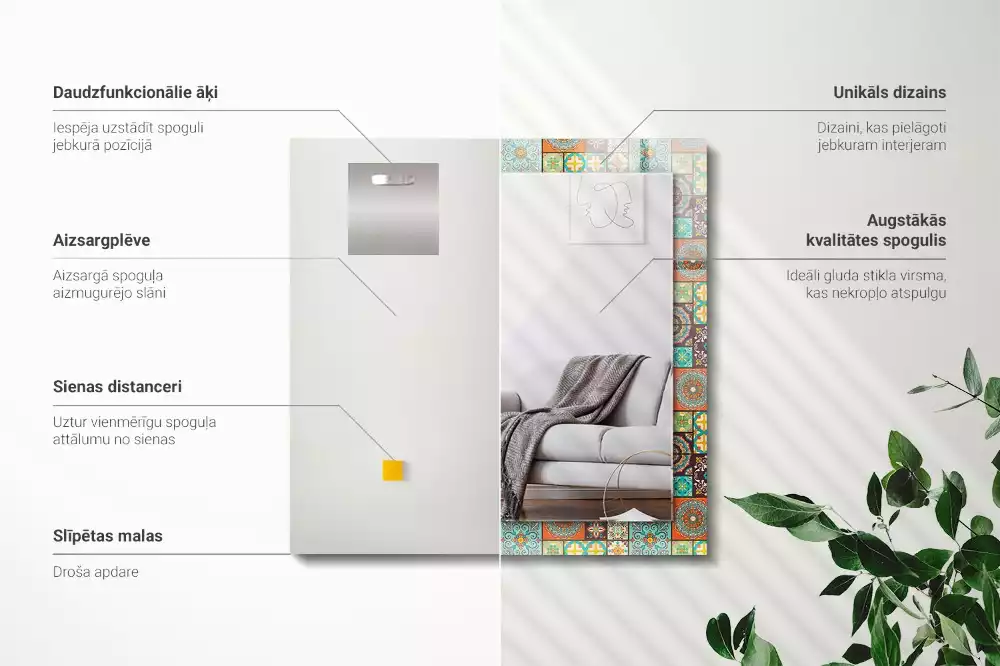 Miroir rectangulaire à cadre imprimé mosaïque de carreaux colorés