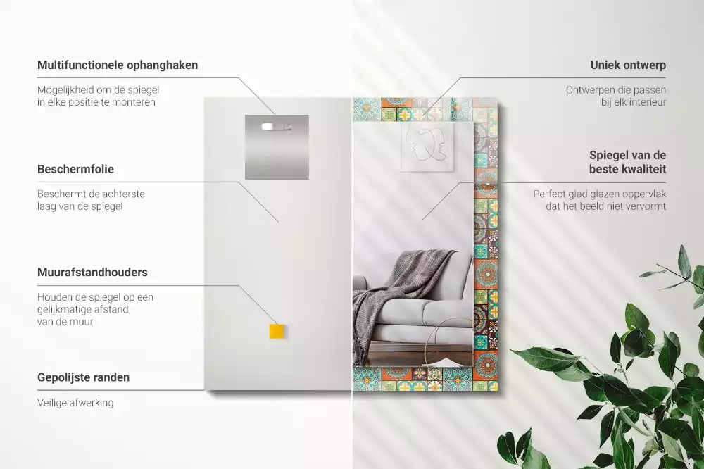Miroir rectangulaire à cadre imprimé mosaïque de carreaux colorés