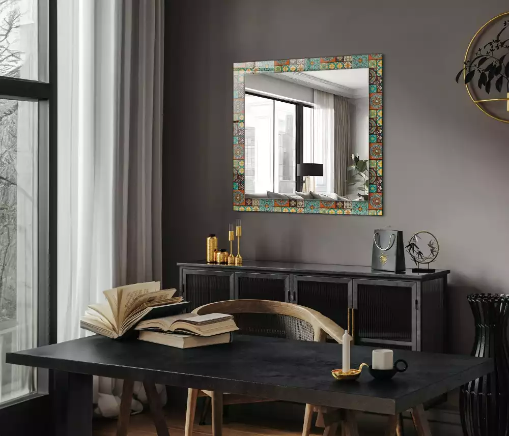 Miroir rectangulaire à cadre imprimé mosaïque de carreaux colorés