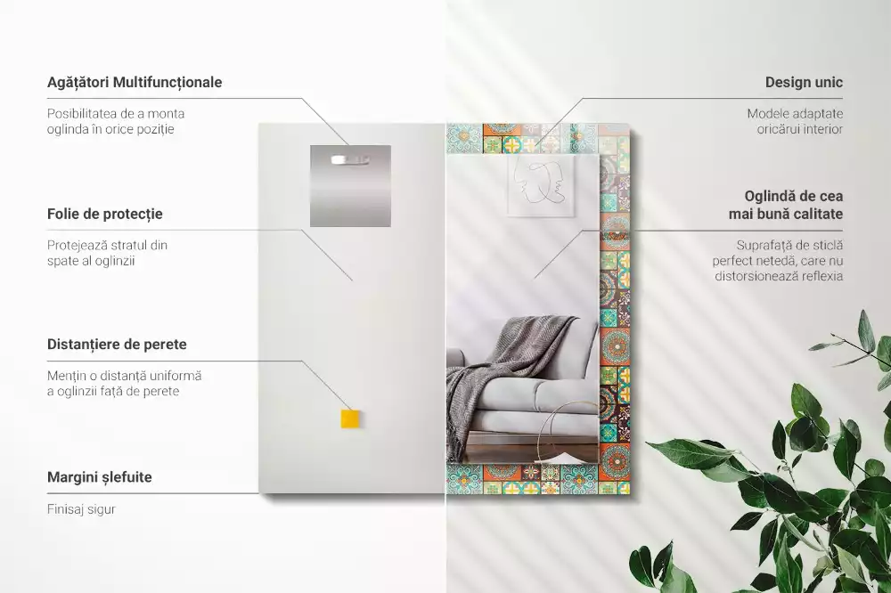 Miroir rectangulaire à cadre imprimé mosaïque de carreaux colorés
