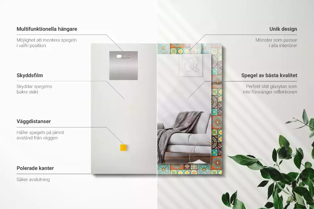 Miroir rectangulaire à cadre imprimé mosaïque de carreaux colorés