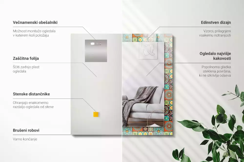 Miroir rectangulaire à cadre imprimé mosaïque de carreaux colorés
