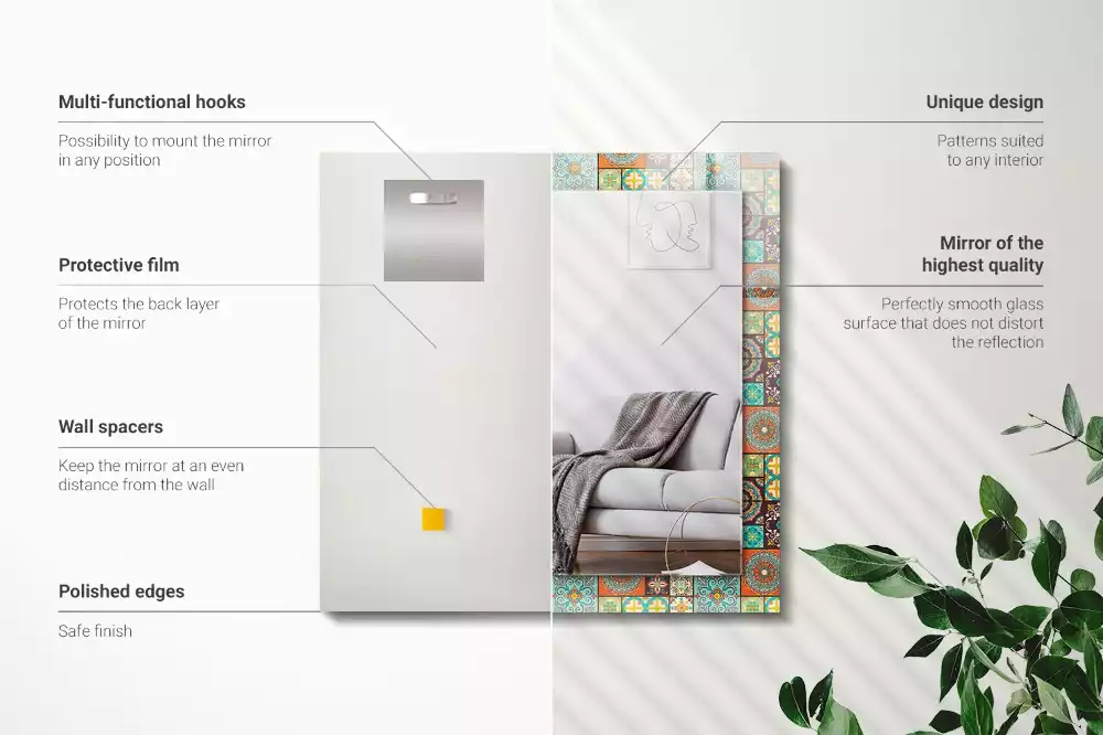 Miroir rectangulaire à cadre imprimé mosaïque de carreaux colorés