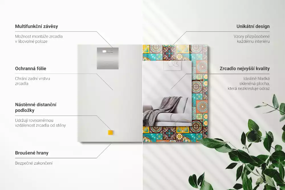 Miroir rectangulaire à cadre imprimé mosaïque de carreaux colorés