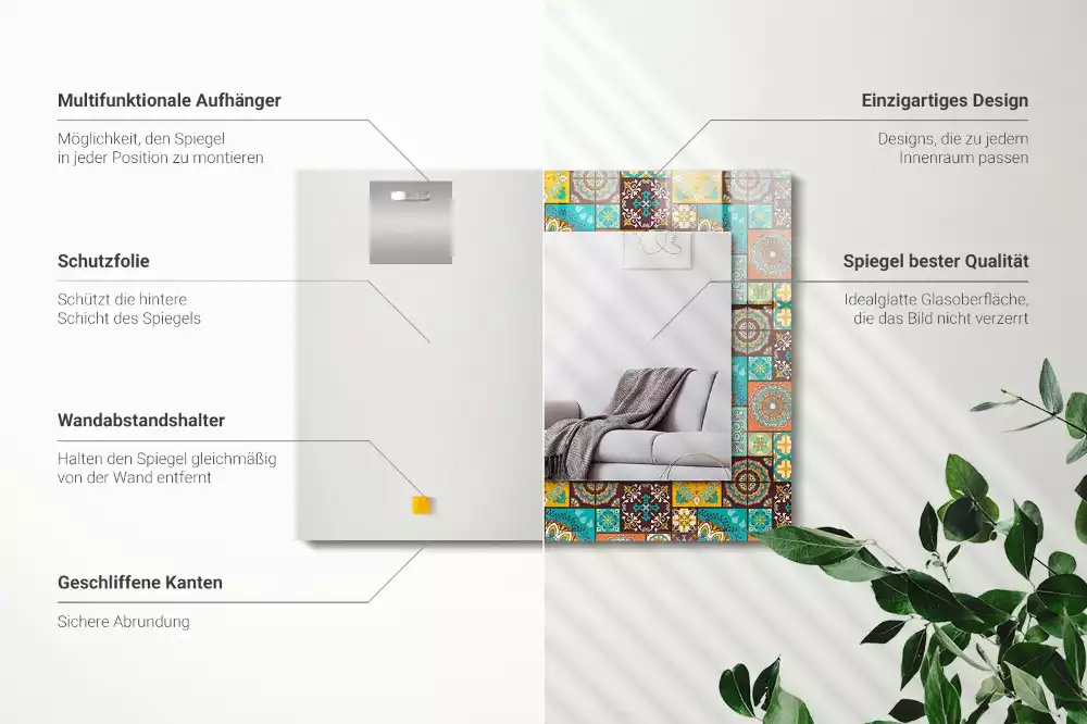 Miroir rectangulaire à cadre imprimé mosaïque de carreaux colorés